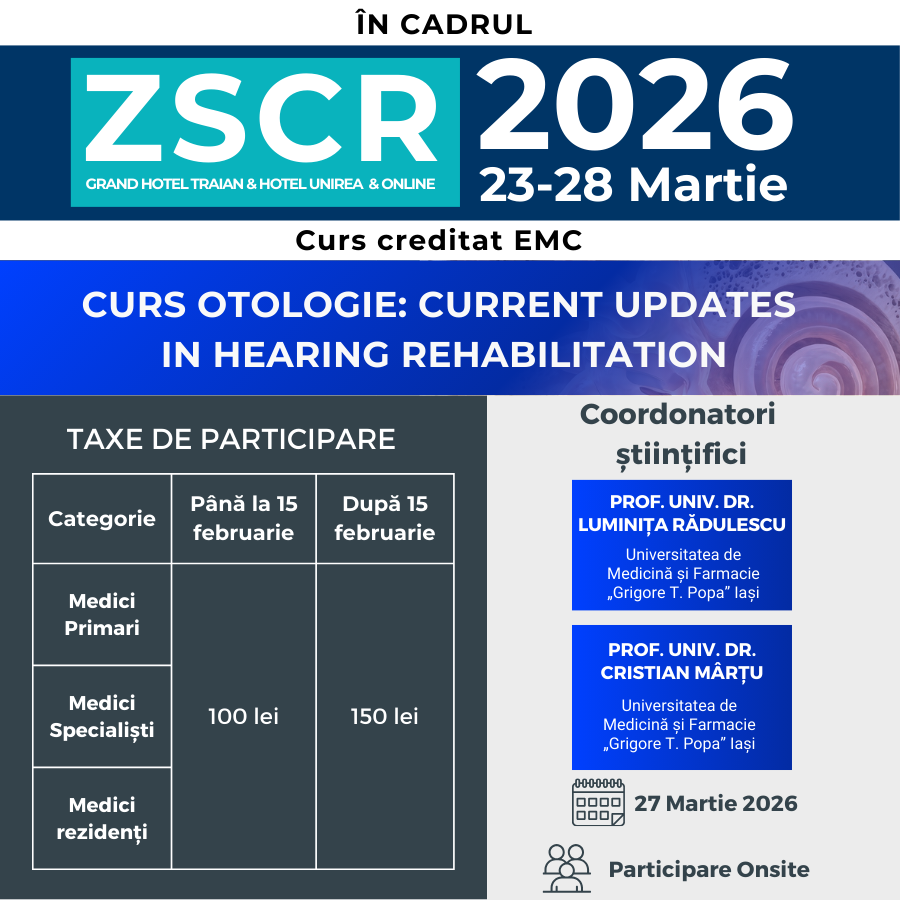 Curs ORL „Current Updates in Hearing Rehabilitation”, 27 Martie 2026